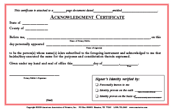 Alabama Acknowledgment Notarial Certificate Pad