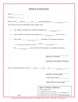 Alabama Affidavit/Translator Notarial Certificate Pad