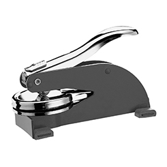 This Alabama notary seal desk embosser is made of heavy duty metal and designed with an extra extra-long handle to provide you with the leverage you need to produce sharp raised Alabama notary seal impressions with minimal effort even on heavy paper stock. Or, if you'll be making a lot of notary seals impressions, you'll appreciate this embosser's ease of use. Additional features include skid-proof feet designed to protect furniture finishes, a sliding lock mechanism for easy storage. Creates notary seal impressions of 1-5/8 inches.