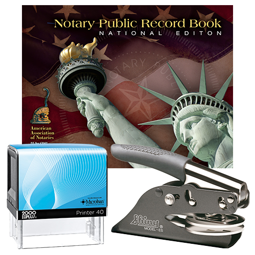The Alabama notary supplies deluxe package contains everything you need, to perform your notarial duties correctly and efficiently. The Alabama notary supplies deluxe package includes Alabama E-Z handheld notary seal embosser or the Alabama Dual-use Embosser item # AL501, Alabama notary stamp, and Alabama notary record. The notary seal produces thousands of perfect and consistent notary seal impressions. The notary stamp is available in several case colors and five ink colors, produces thousands of perfect and consistent notary stamp impressions, stamp-after-stamp, without the need for an ink pad or re-inking. The modern, ergonomic design of this stamp soft-touch exterior fits comfortably in your hand and with gentle pressure produces the sharpest Alabama notary stamp impression with ease. An index label allows you to quickly identify your notary stamp and ensures a right-side-up impression. A clear base positioning window guarantees accurate placement of your notary stamp on documents. With the click of a button, the ink pad - which is built into the notary stamp - can easily be accessed for changing or refilling. This E-Z notary seal embosser has a dual cam mechanism in the lever, which provides added leverage so that you can make with ease and little pressure a clear and crisp raised notary seal impression every time even on thick cardstock paper.